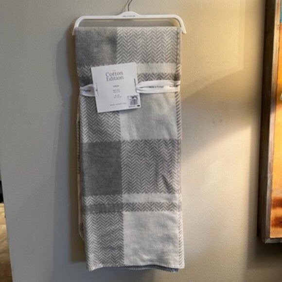 The Cotton Edition White and Grey Mini-Chevron and Plaid Throw - Picture 2 of 9